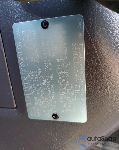 1997 Suzuki Sidekick Sport Js из США, поврежденный, VIN JS3TE21V6V4100299